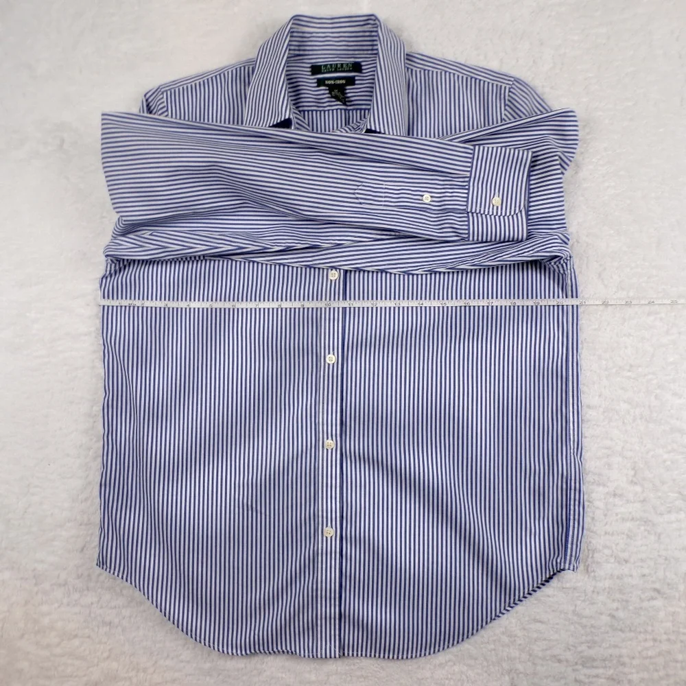 Lauren Ralph Lauren Men's Blue/White Striped Dress Shirt Size Medium - Picture 4 of 8